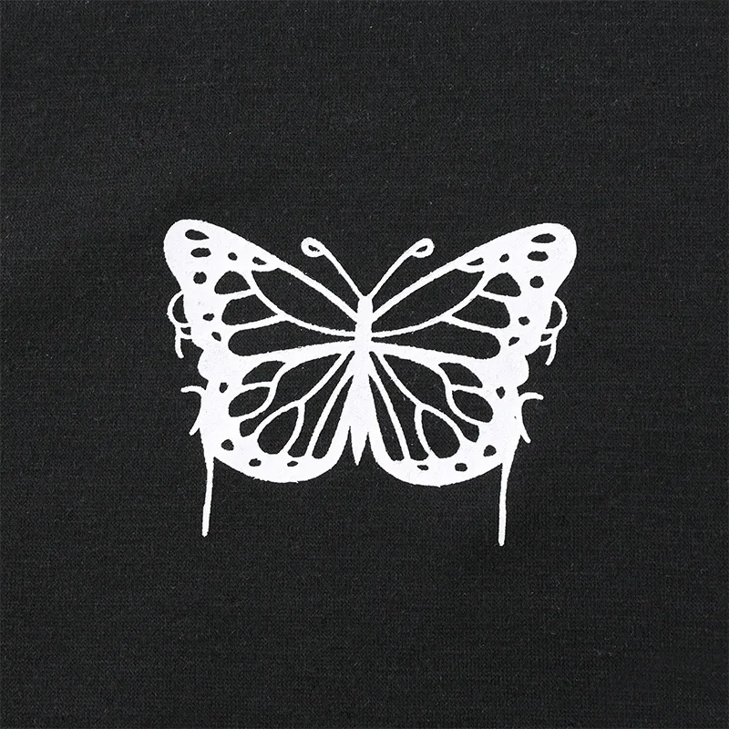 

Patchwork Black White Harajuku T-shirt Women Fashion Casual Loose Short Sleeve Crop Top T Shirt Butterfly Summer 2020