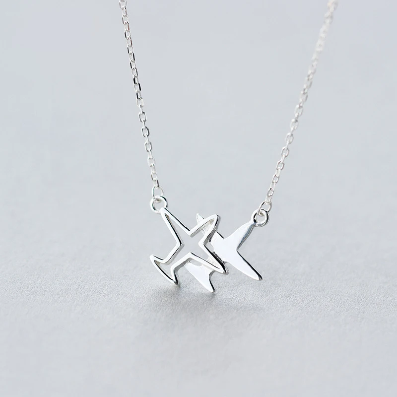 Женское колье из серебра 2018 пробы с подвеской в виде самолета 40 см|gift girl|fashion