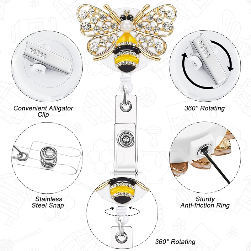 4 Pieces Rhinestone Retractable Badge Reel Cute Animal Name ID Clip for Volunteer Nurse Teacher | Канцтовары для офиса и дома
