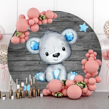 Laeacco Bear Circle Backdrop For Photography Wooden Board Birthday Party Poster Child Baby Shower Round Background Photo Studio