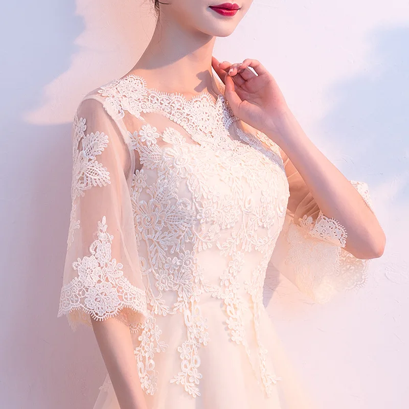 Элегантное кружевное вечернее платье с вышивкой модное короткое круглым вырезом