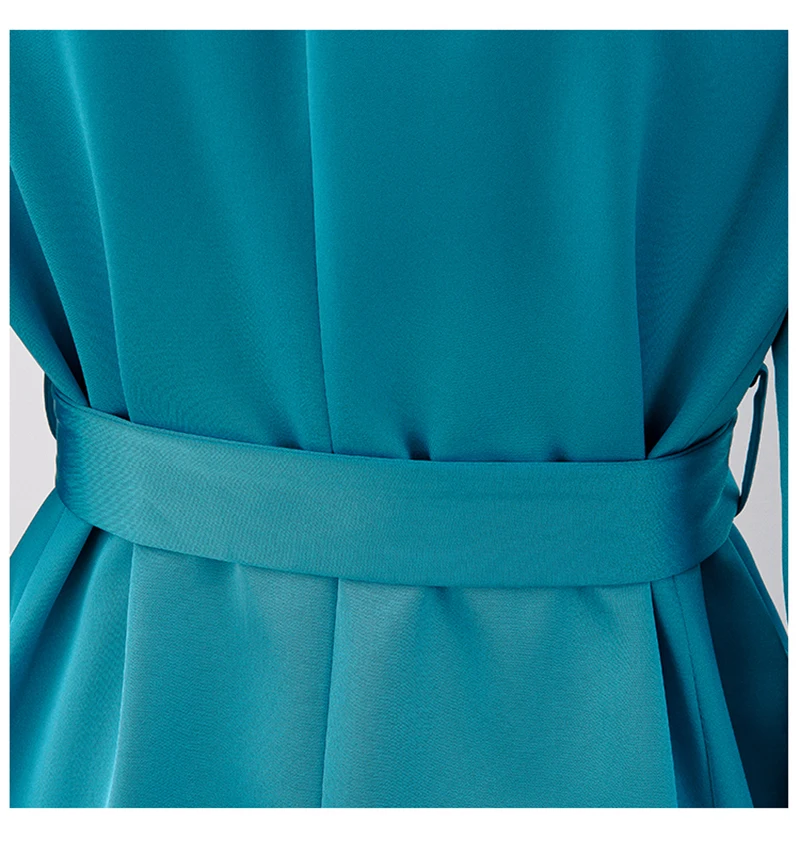 

Blue Brief Women Temperament Belt Ruffles Dress New Lapel Long Sleeve Loose Fit Fashion Tide Spring Autumn 2021 1DD2420