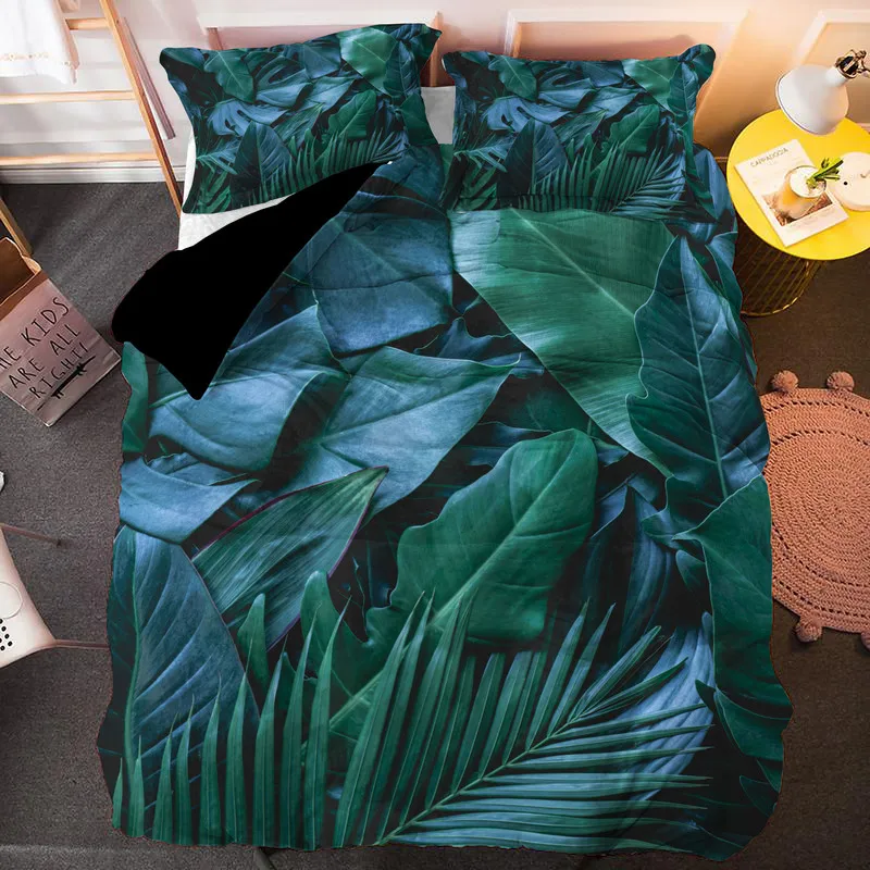 Зеленый набор пододеяльников Стёганое одеяло крышка с Наволочки принтом чехол