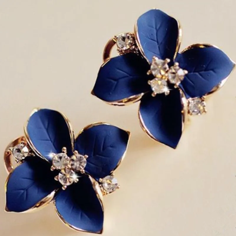 Изысканные серьги в виде камелии Женская корейская мода королевский синий