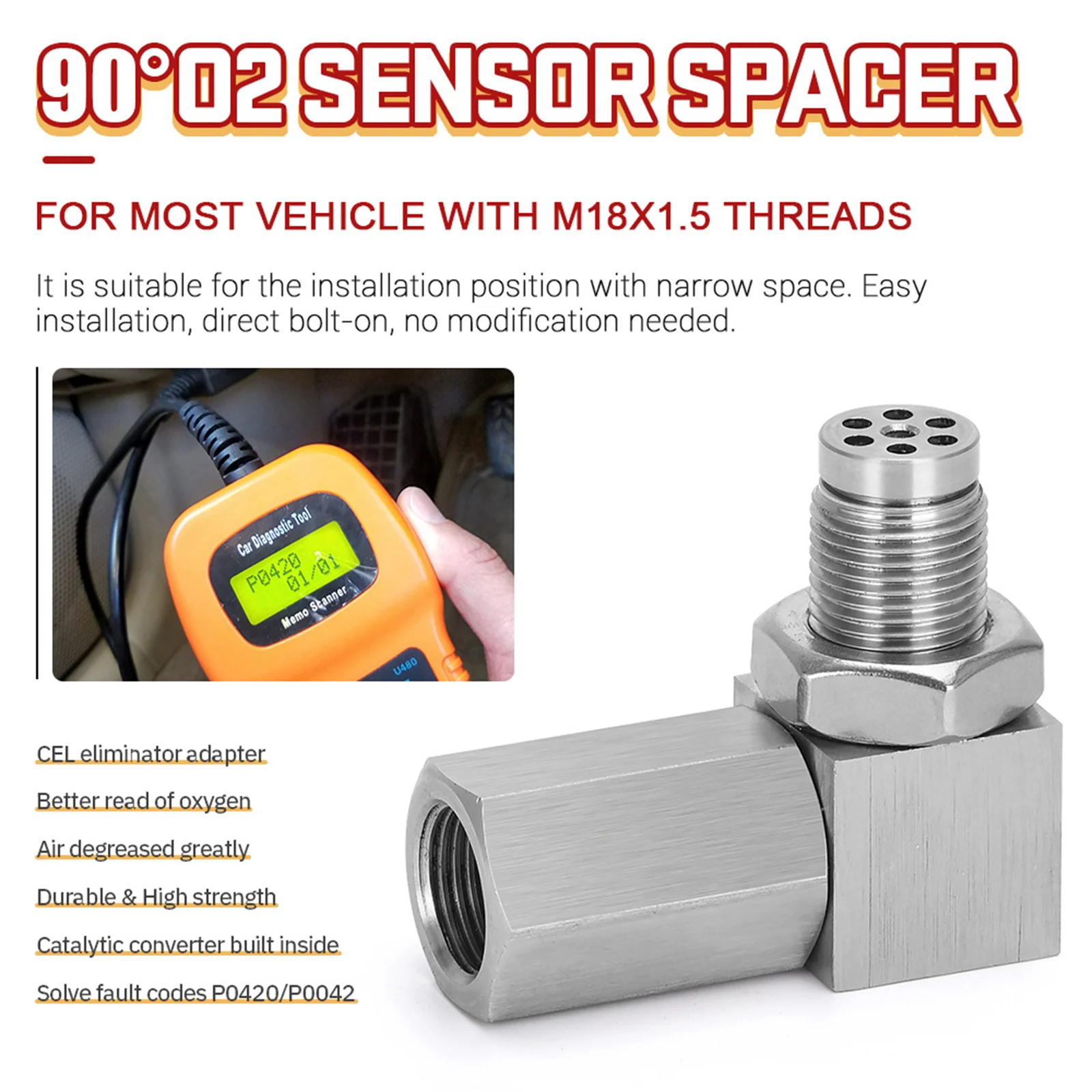 

Universal Stainless Steel Oxygen Sensor Extender Adapter 90 Degree Parts