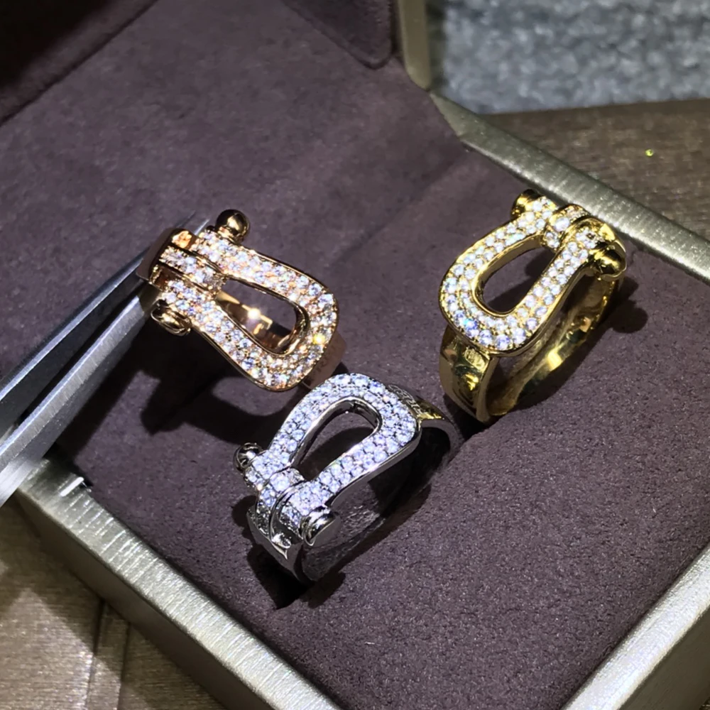 

Luxury Jewelry Brand Original Design Horseshoe Shape Women/man Ring Fred 2020 Trend Fine Zircon Alloy Couple Rings