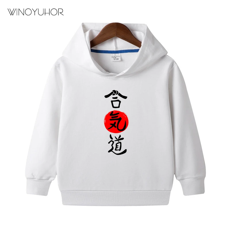 Толстовки Kanji Aikido для детей мальчиков повседневные хлопковые пуловеры с длинным
