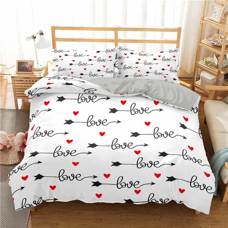 

3D Bedding Sets Duvet/Quilt Cover Set Comforter Cover Bedclothes Pillowcase King Queen Size Refreshing Love Heart Design