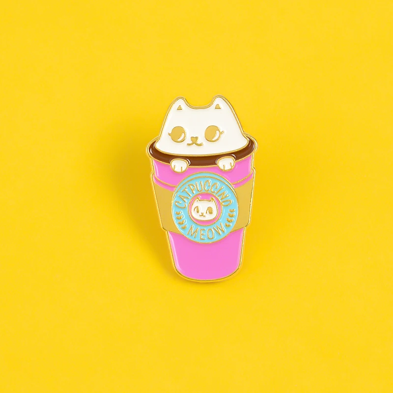 Милая Белая кошка эмалированная брошь кнопка Подарки для женщин кофейная чашка