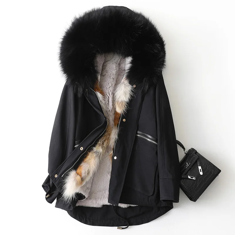 Роскошные зимние парки пальто женская верхняя одежда с подкладкой зайца LF21034KQN |