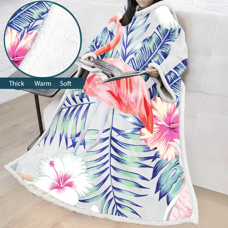 Фламинго подстежка на искусственном меху Одеяло с рукавами супер мягкая теплая