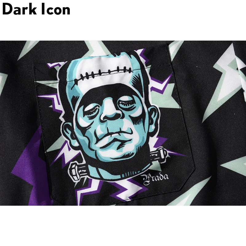 Dark Icon Lightning Printed Hip Hop Shirts Men 2020 Summer Harajuku Oversized Shirt Loose Long Sleeve Blouse For Man