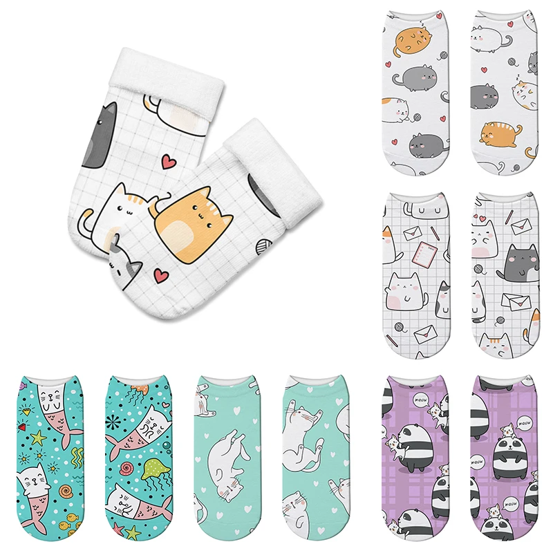 Модные женские туфли из хлопка и 3D детские носки с принтом изображением животных