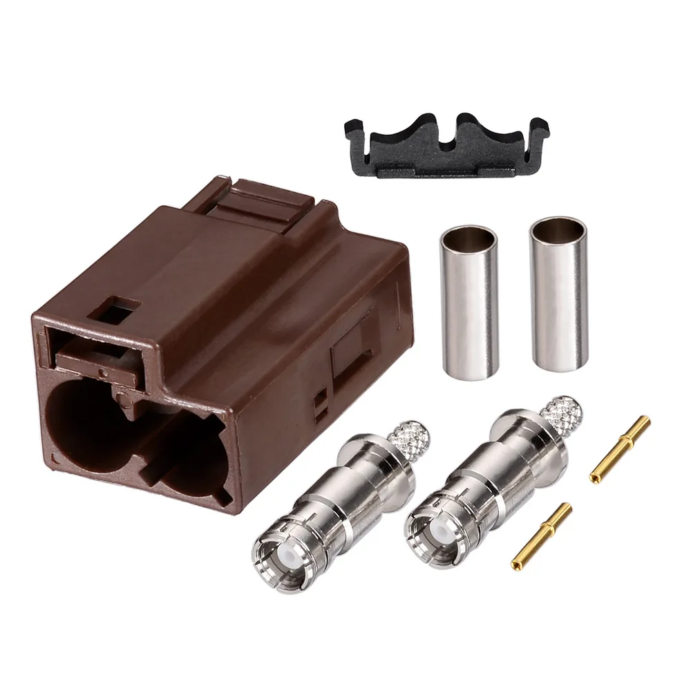 Eightwood TV1(VHF) TV2 SDARS Terrestrial(Sirius) Fakra Code F Double Socket Connector Crimp for RG316 RG174 LMR100 Coaxial Cable