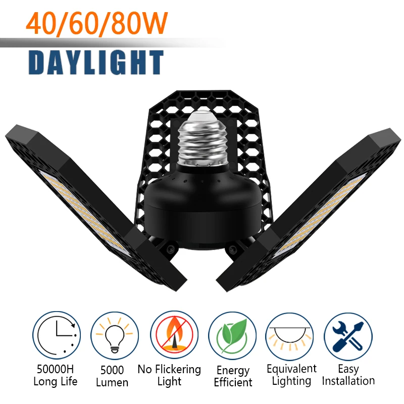 

LED Garage Light 80W E26 E27 LED Garage Lamp Workshop Lamp Light Bulb 5000LM Bulb Industrial Garage Warehouse Factory Lights