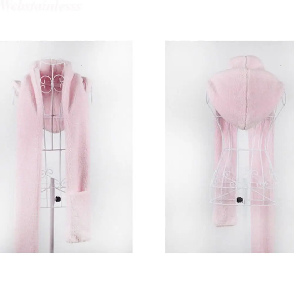 

Gloves With Pocket Fluffy Hood Scarf Earflap Hat Winter Autumn Long Warm Womens Scarves high quality female shawl hot sale