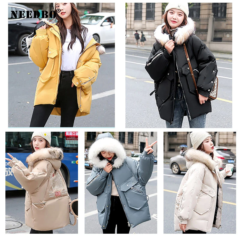 NEEDBO Winter Jacket Women 2020 Fur Collar Parka Mujer Puffer Jacket Women Winter Coat Cotton Padded Warm Casual Casaco Outwear