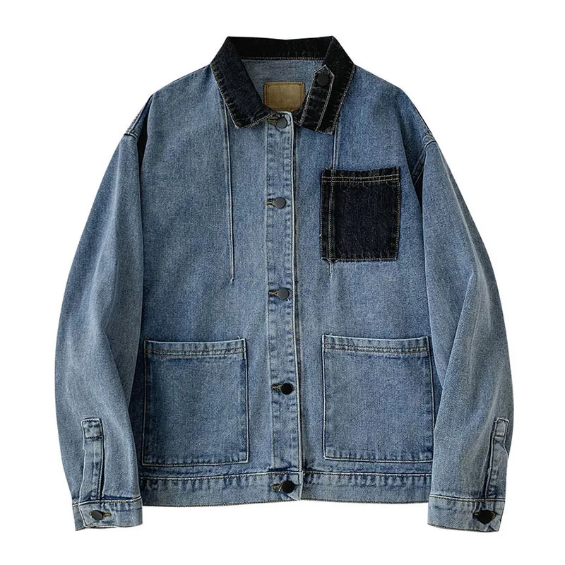 

Unua amo Vintage Stitching Color Jean Jackets Women Fashion Loose Denim Coat Harajuku Style High Street Oversized Denim Jacket