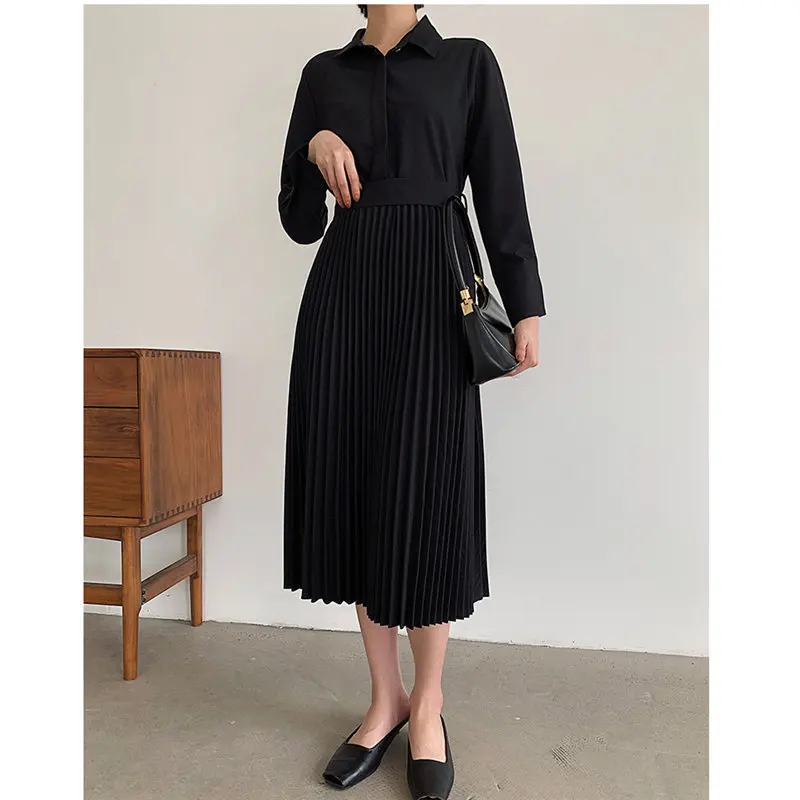 Винтажные плиссированные универсальные Осенние повседневные однотонные