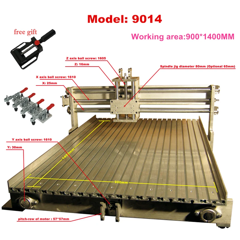 

900*1400mm Ball Screw Hard Aluminum Alloy 9014 Suitable 2200W Spindle Cnc Drilling Milling Machine Wood Router Cnc Router Frame