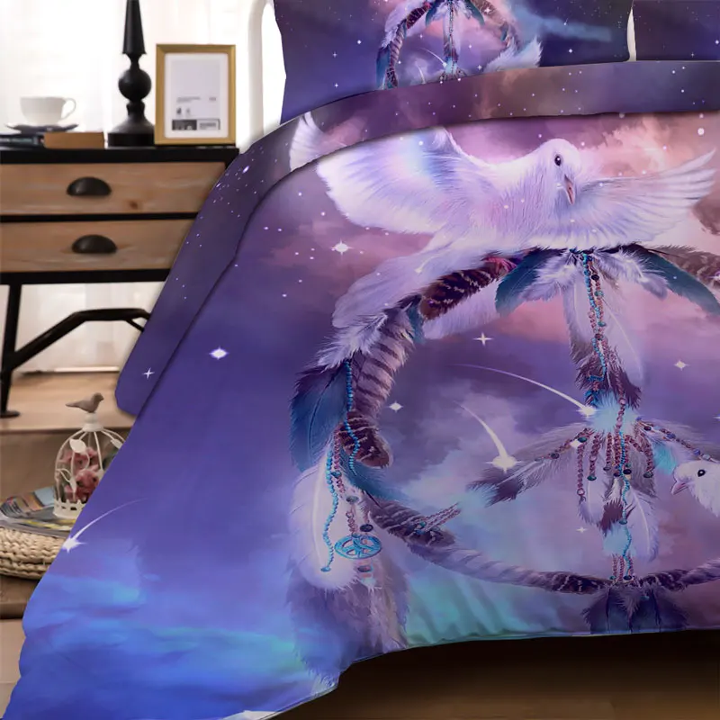 Комплект постельного белья голубь с принтом в богемном стиле