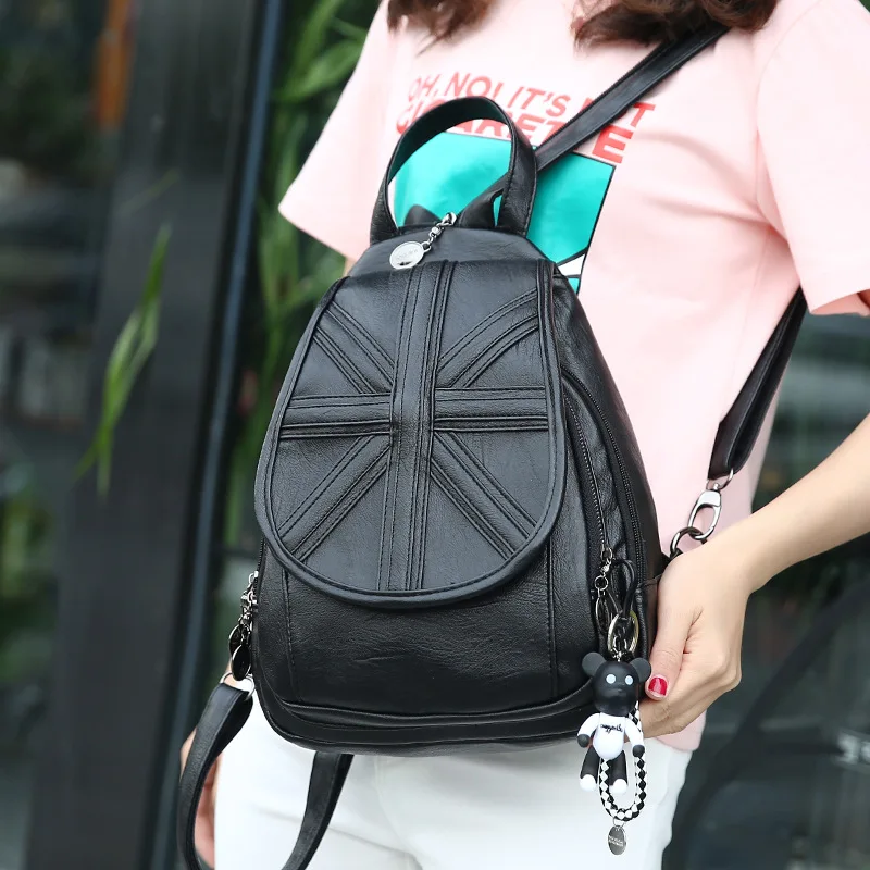 

New Arrival Large capacity zipper with solid color Fashion Female PU women backpack casual preppy leather Black Backpacks -30
