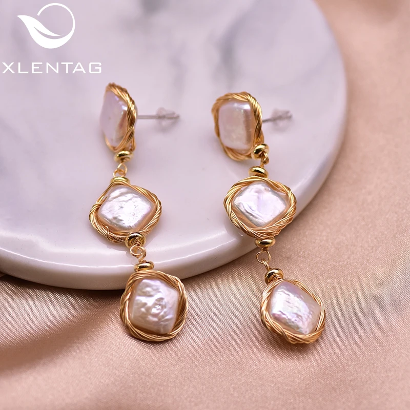 Женские серьги с геометрическим жемчугом XlentAg натуральным Подарок на годовщину