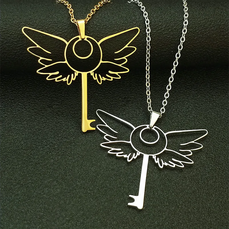 Оптом 10 шт ангел крыло ожерелье из нержавеющей стали ключ с подвеской BFF