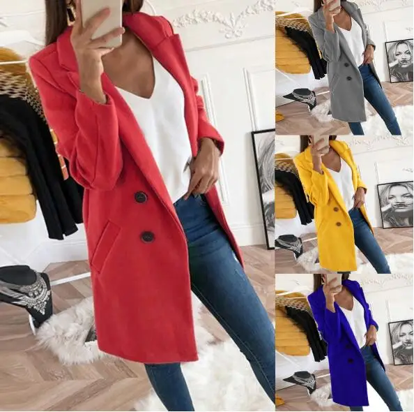 Зимнее модное женское новое пальто 2019 шерстяное средней длины с длинным рукавом