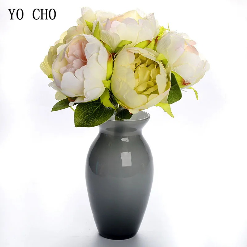 

YO CHO 7 Heads Artificial Flowers Silk Peony Bouquet Faux Peony Vivid Silk Fake Flowers Wedding Festival Home Decor Fake Florals