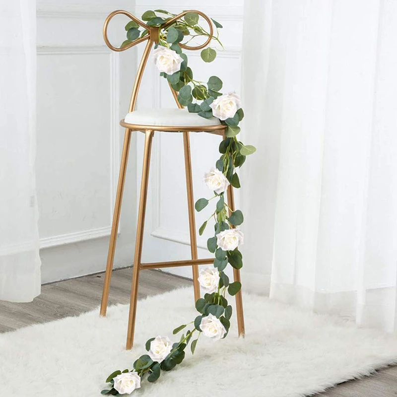 AF88 эвкалиптовая гирлянда (8 шт. белые розы среди листьев эвкалипта) Цветочная