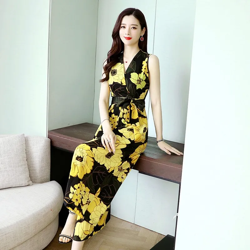 Женские комбинезоны без рукавов с широкими штанинами летние брюки до щиколотки