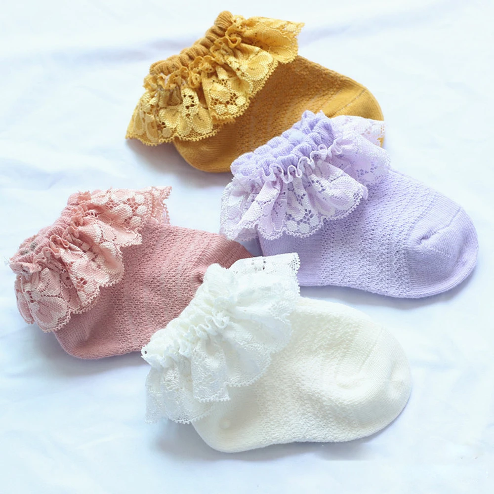 Летние носки для маленьких девочек, дышащие хлопковые кружевные сетчатые носки с оборками для принцесс, детские короткие носки до щиколотк...