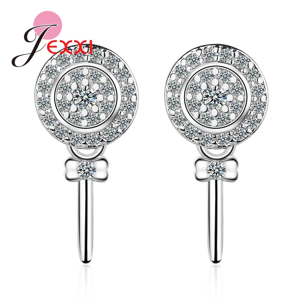 Creative Lollipop Design Fashion Women 925 Sterling Silver Stud Earrings Cubic Zirconia Simple Party Daily Korean Trend Jewelry