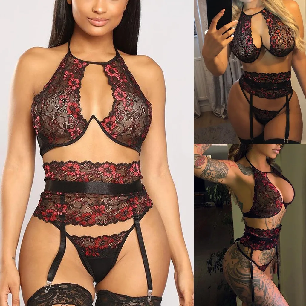 

Plus Size Sexy Sensual Lingerie Underwear Women Set Embroidery Lace Hollow Out Erotic Lingerie Ladies Sexy Bra Panty Garter Set