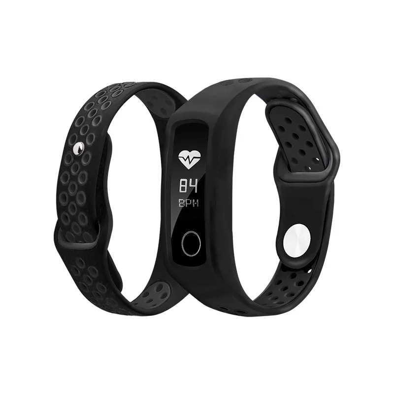 Два-Цвет мягкий силиконовый ремешок для honor band 4/5/3 спортивный ремешок пористый вентиляции Цветной браслет honor band 4 ремень - Цвет: Pure black