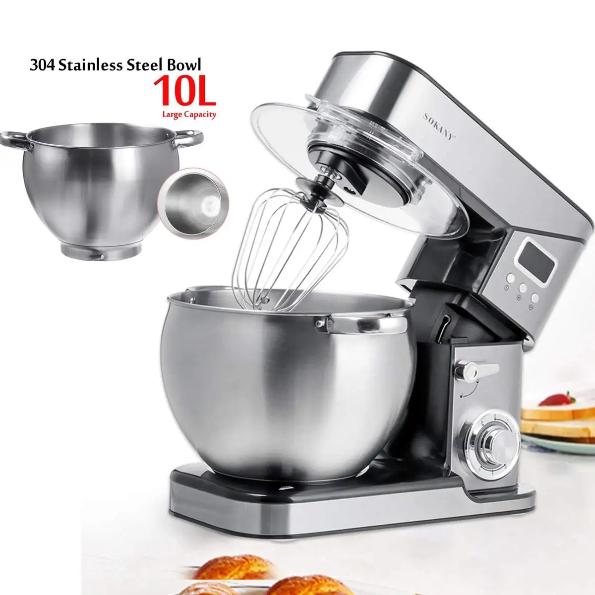 

2000W Stand Mixer 6+P Speed Automatic Blender LCD& 10L Stainless Steel Bowl Cream Egg Whisk Blender Cake Dough Mixer Bread Maker