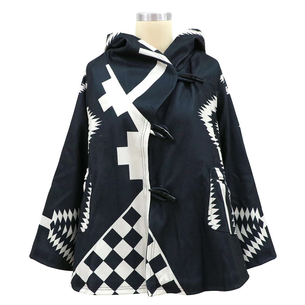 

Women Long Sleeve Printed Winter Warm Thick Hoodies Coat Ladies Casual Loose Outerwear Jackets Horn Button