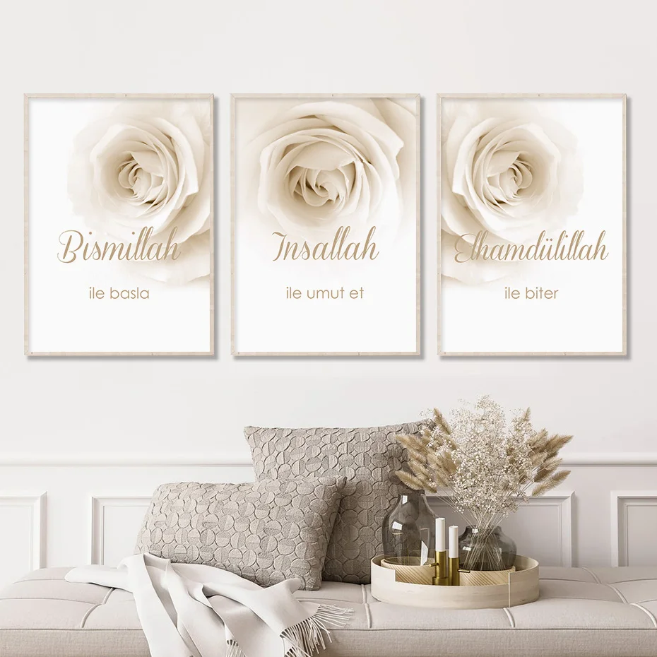 

Bohemian Islamic Bismillah French Blooming Floral Modern Posters Canvas Painting Wall Art Print Pictures Living Room Home Decor