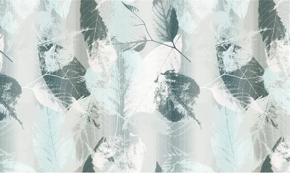 

milofi custom 3D small fresh Nordic modern minimalist plant leaf living room TV sofa background wall painting