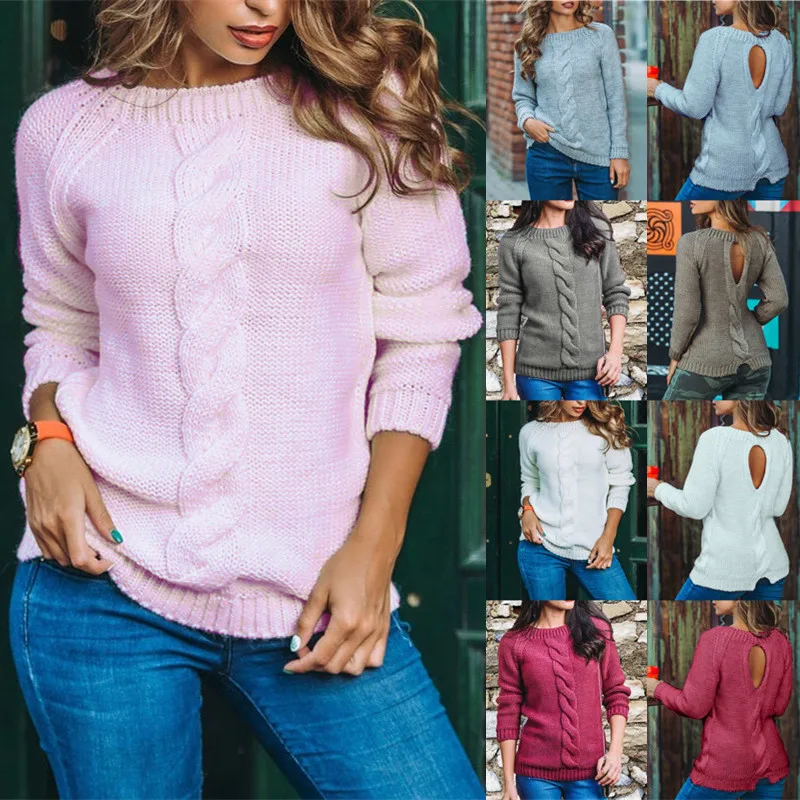 5 цветов женский сплошной цвет длинный рукав Kink круглый воротник с открытой