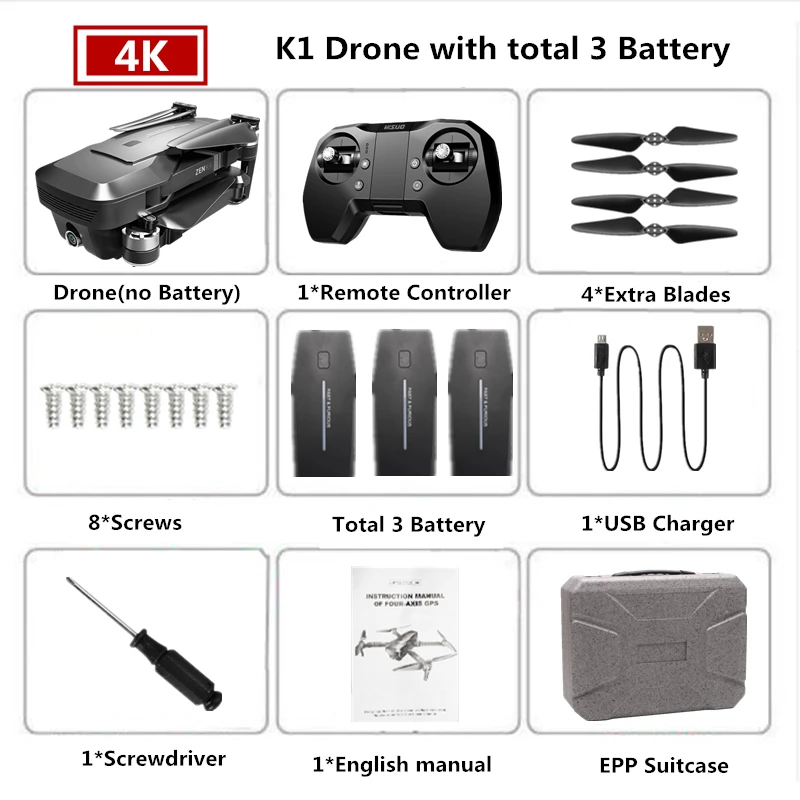 EPP Bag 3B Visuo ZEN K1 Радиоуправляемый Дрон GPS с 4K HD Двойная камера управление жестами Квадрокоптер с 5G Wifi камера полета 28 минут Дрон VS F11 B4W - Цвет: EPP Bag 3B