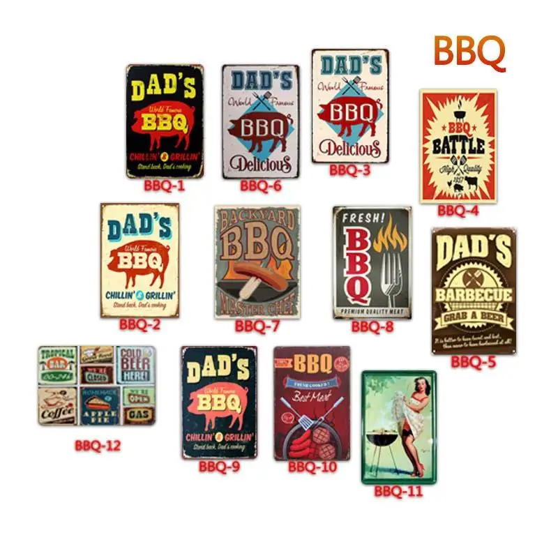 

DAD'S BBQ Master Chef Metal Tin Sign Plaque Metal Wall Decor for Barbecue Bar Pub Kitchen Party Vintage Metal Iron Painting