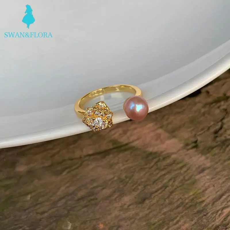 

Baroque natural freshwater pearl ring female handmade ring with many beads Jewelry for Women Gift