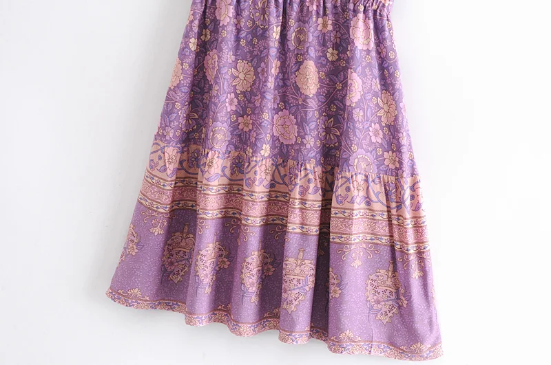 Винтажное шикарное женское фиолетовое платье с цветочным принтом коротким