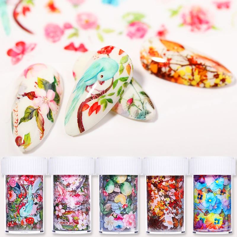 1 коробка наклейки для ногтей s цветы Красочная Серия Фольга переводная наклейка