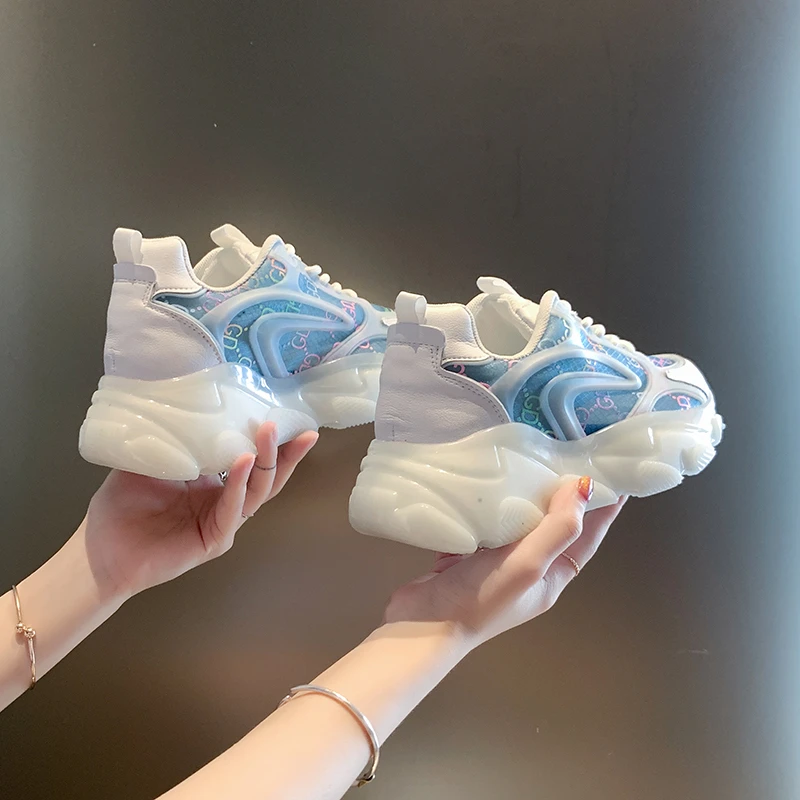 

2021 Sneakers Women Shoes Fashion Designer Jelly Sole Platform Vulcanized Shoes Women Chunky Sneakers Sport Trainer Basket Femme