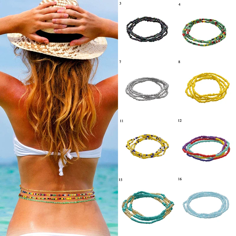 

2020 Bohemia Three Bead Waist Belt Body Chain Women Summer Sexy Bikini Beach Waist Chain Charms Vintage Dress Waistband Belts