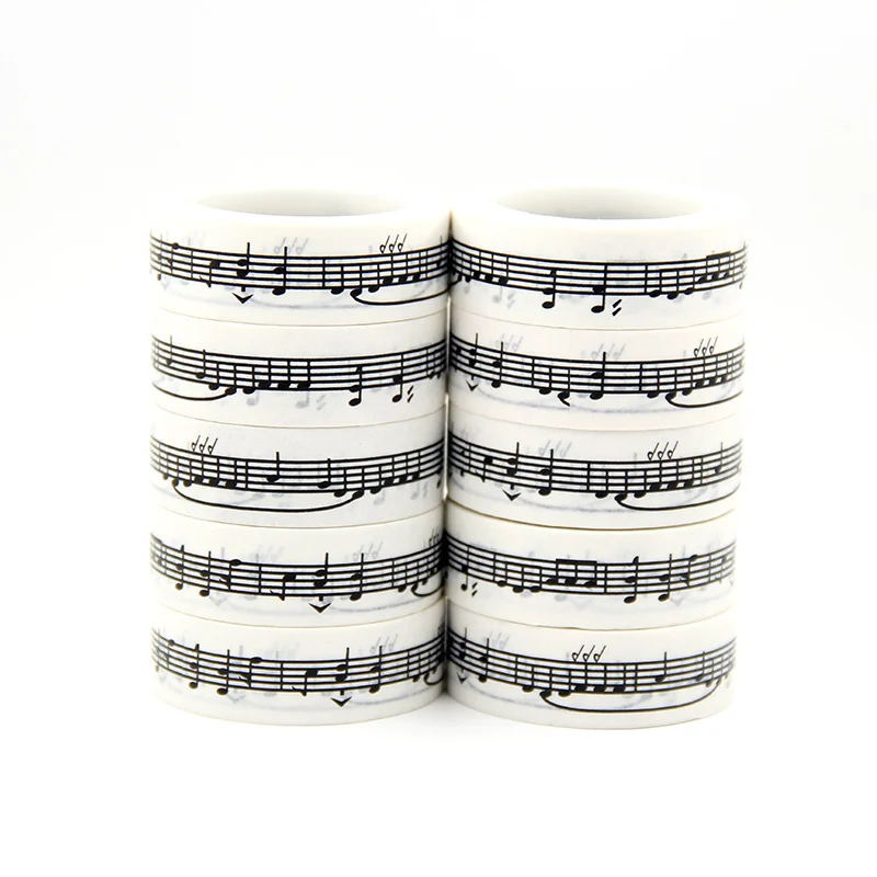

Клейкая лента Washi, 10 шт./компл., 15 мм * 10 м, черно-белая музыкальная лента, наклейки для скрапбукинга DIY, принадлежности для школы и офиса