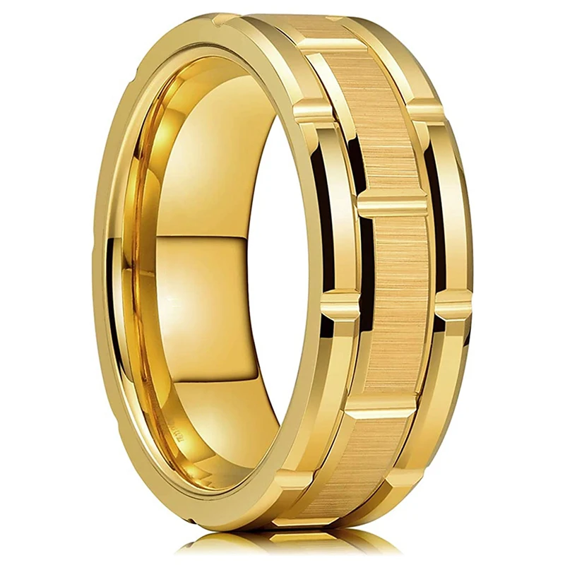 

Fashion Men's 8MM Stainless Steel Ring Gold Color Brushed Double Groove Men's Wedding Ring Party Jewelry For Women Gift